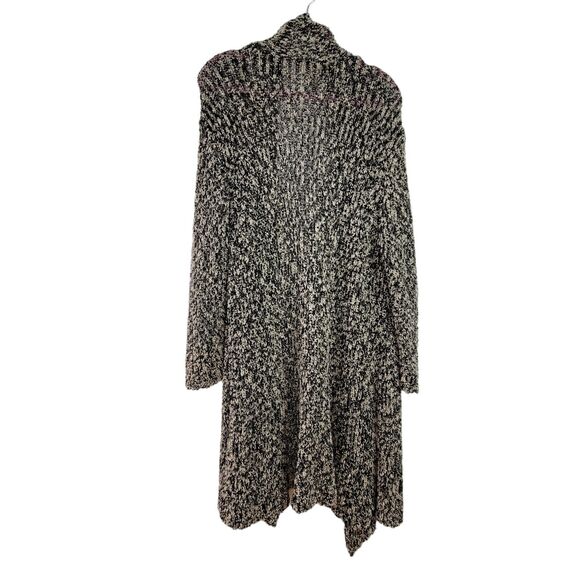 EILEEN FISHER Black White Boucle Tweed Knit Cotton Open Front Cardigan Jacket L - Picture 2 of 5